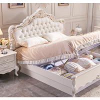 A家家具 床 法式床 欧式床 床软靠双人床 卧室家具 公主床家具 FS001 皮床 婚床 高箱床 平床尾款1.8米高箱床