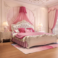 A家家具 床 法式床 欧式床 床软靠双人床 卧室家具 公主床家具 FS001 皮床 婚床 雕花床尾款1.8米排骨架