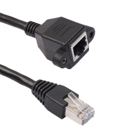 超五类网线延长线 千兆宽带 网络延长器 纯铜RJ45公对母 直头带螺丝孔 可固定 黑色0.2米 50条装