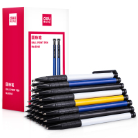 得力 (deli)0.7mm蓝色按动圆珠笔中油笔 软胶握手原子笔36支/盒