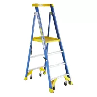稳耐 WERNER P170-12CN FG 12阶玻璃钢单侧平台人字梯(带轮自锁)高度4.6米 承重170kg