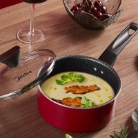 美的麦饭石色不粘锅小奶锅宝宝婴儿辅食锅家用一人食泡面煮热奶汤锅16CM口径汤奶锅 活力红16CM汤锅16Pot302R