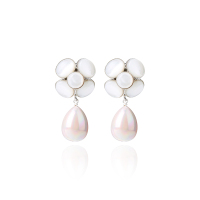 PHILIPPE FERRANDIS法国PF耳钉粉色马蒂尼系列山茶花镀金贝母耳夹耳针气质简约大气青春优雅简约ins网红女