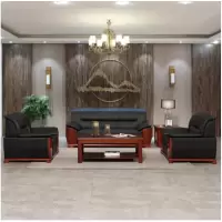 一利8629#办公沙发西皮商务组合3+1+1(单套装)-(套)会客接待246W*80D*85H(CM)沙发实木扶手