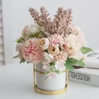 爱已装糖 北欧仿真花客厅装饰品摆件假花陶瓷花瓶花艺套装餐桌花绢花干花电视柜摆设高仿真 金心粉