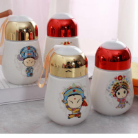 简约可爱图案灯泡杯便携带陶瓷杯可定制logo