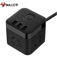 公牛 BULL GN-U303H魔方USB插座插线板/插排/排插/接线板/拖线板3USB接口+3插孔全长1.5米黑色