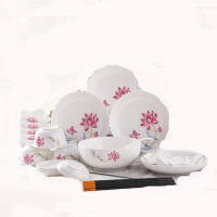 伊兰(YILAN) 38头莲爱餐具 新骨质瓷 高温瓷 陶瓷餐具碗碟套装 家用 中式 碗盘碗具