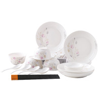 伊兰(YILAN) 20头百合餐具 纪念品 新骨质瓷 高温瓷 陶瓷餐具碗碟套装 家用 中式 碗盘碗具