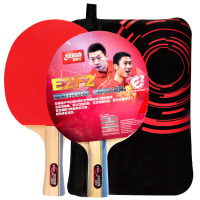 红双喜DHS乒乓球成品拍E-E2F2 双面反胶直拍横拍各一块健身组合型(附带拍套) 红色