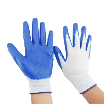 卓顺杰浸胶手套12双蓝色浸胶手部防护耐磨防滑带胶皮加厚挂胶工业施工 劳保手套