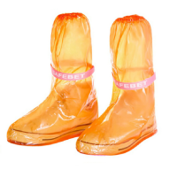 先锋连 户外旅游漂流防雨鞋套中高筒男女通用雨靴套徒步骑行加厚底防水防滑雨鞋套魔术贴高筒橙色 43-45码