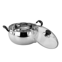 思钢 不锈钢明珠汤锅大容量双柄家用锅具24cm