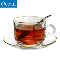 进口无铅玻璃金边水杯加厚带碟热饮咖啡杯红茶杯简约ins风200ML杯碟套装