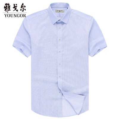 Youngor/雅戈尔男士纯棉DP免熨蓝短袖衬衫168IBA
