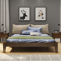 中伟 ZHONGWEI 北欧床实木床双人床成人床单人床公寓床卧室床1.8米*2米橡木家具胡桃色