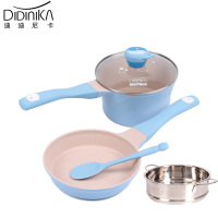 迪迪尼卡(Didinika)宝宝辅食锅婴儿套锅18cm平底汤锅麦饭石不粘锅儿童煎煮一体熬粥蒸