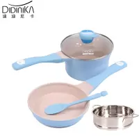 迪迪尼卡(Didinika)宝宝辅食锅婴儿套锅18cm平底汤锅麦饭石不粘锅儿童煎煮一体熬粥蒸