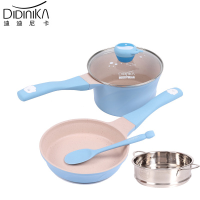 迪迪尼卡(Didinika)宝宝辅食锅婴儿套锅18cm平底汤锅麦饭石不粘锅儿童煎煮一体熬粥蒸