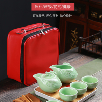 拓牌6头龙泉青瓷-便携套装(红皮包)