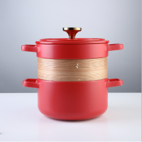 砂锅炖锅煲汤锅砂锅明火电陶炉石锅耐高温家用蒸蒸日上三层蒸锅 红色