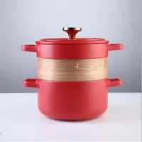 砂锅炖锅煲汤锅砂锅明火电陶炉石锅耐高温家用蒸蒸日上三层蒸锅 红色