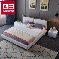 A家家具 床 真皮床 皮艺床 皮质床 简约现代实木脚金属框架双人床 2239 1.5米单床