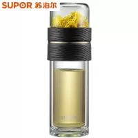 苏泊尔(SUPOR)茶水分离玻璃杯泡茶杯双层男女创意便携水杯花茶杯过滤杯子 乌木黑 280ml