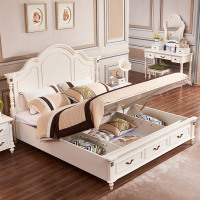 A家家具 床 美式乡村床 双人床实木框架卧室欧式婚床简约木质架子床 XM009 1.8米高箱床+2床头柜
