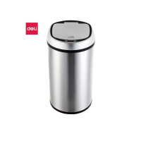 得力(deli)9559感应垃圾桶(银)-12L不锈钢垃圾桶 家用加厚