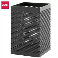 得力deli 金属网纹方形笔筒办公桌面收纳盒黑色908