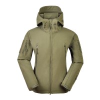 兵行者户 外冲锋衣男 软壳冲锋衣 鲨鱼皮抓绒衣 运动服装 军绿色上衣 XS号