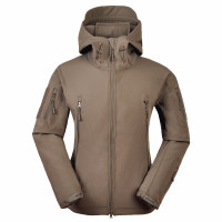 兵行者 户外冲锋衣男 软壳冲锋衣 鲨鱼皮抓绒衣 运动服装 卡其色上衣 XS号