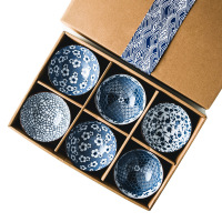 日式陶瓷餐具 青花瓷碗套装 高尔夫六碗