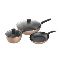 WQLQ美的锅具套装家用三件套不粘炒菜锅煎锅奶锅套装燃气电磁炉通用炊具 SL0303 香槟金