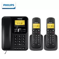 飞利浦(PHILIPS)无绳电话机 无线座机 子母机 办公家用 中文菜单 双免提 三方通话 DCTG182一拖二黑色