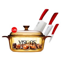 康宁进口VSIONS 1.25L晶彩透明玻璃汤锅+康宁刀具三件组家用刀具 家用餐具 厨具套装VS-12-E-LCL/ZK