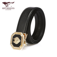 七匹狼男士皮带 时尚商务牛皮中青年腰带针扣休闲裤带A1231-2黑色115-130cm送父亲男友生日七夕情人节礼物