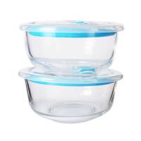 保温便当带盖碗玻璃饭盒微波炉加热 海洋系列耐热保鲜碗两件套