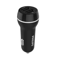 PHILIPS/飞利浦车载充电器双USB一拖二3.1A智能快充点烟器手机平板充电器通用车充汽车充电器充电插头黑色