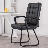 AutoFull 电脑椅子办公椅简约弓形椅皮椅家用书房椅 黑色-皮艺