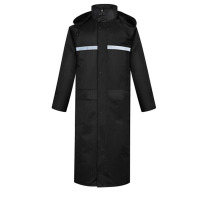 谋福8017黑色长款连体风衣式雨衣保安执勤站岗雨衣雨披(HD长款雨衣)