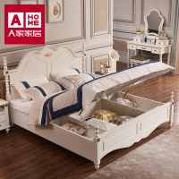 A家家具 床 美式乡村床双人床 架子床1.8米1.5米卧室婚床中式大床木质 XM101 1.8米高箱床