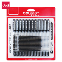 得力思达 33205中性笔学生文具水性笔笔芯签字笔(12支+12支笔芯)黑色