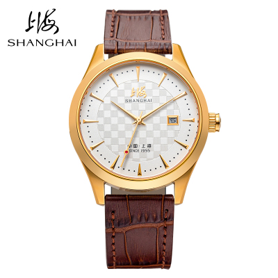 上海手表上海牌手表男士三针日历系列全自动机械表皮带手表防水男士腕表休闲商务生活防水腕表SH-785