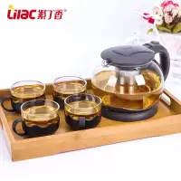 WQLQ紫丁香玻璃茶壶耐高温不锈钢过滤养生茶壶单壶1500ML+莲花杯*4(S45+S103-4)
