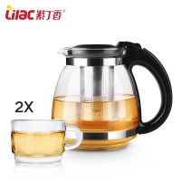 WQLQ紫丁香耐热玻璃茶壶茶具套装壶1.5L+清心杯*2(S91+2个BB291)