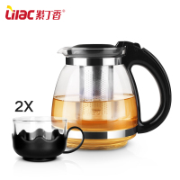 WQLQ紫丁香耐热玻璃茶壶茶具套装 壶1.5L+莲花杯*2(S91+2个S103)