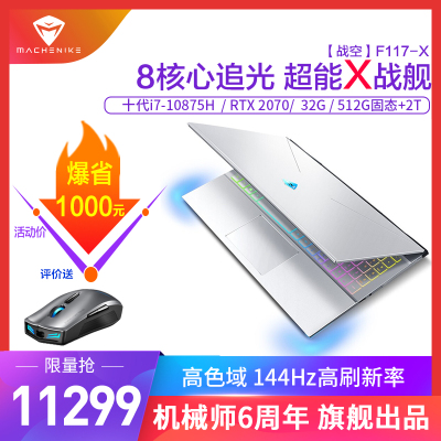 MACHENIKE机械师战空F117-X 15.6英寸吃鸡发烧游戏本笔记本电脑轻薄本独显全面屏金属窄边(十代酷睿i7-10875H RTX2070 32G 512GB+2TB)