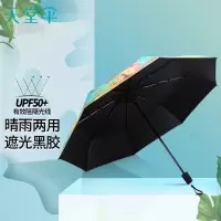 天堂伞 三折全遮光黑胶插画晴雨伞防紫外线太阳伞遮阳伞8骨 30488E童话乐园外图 1283